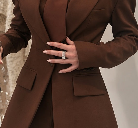 Her Power Suit Cacao waist and tailoring detail